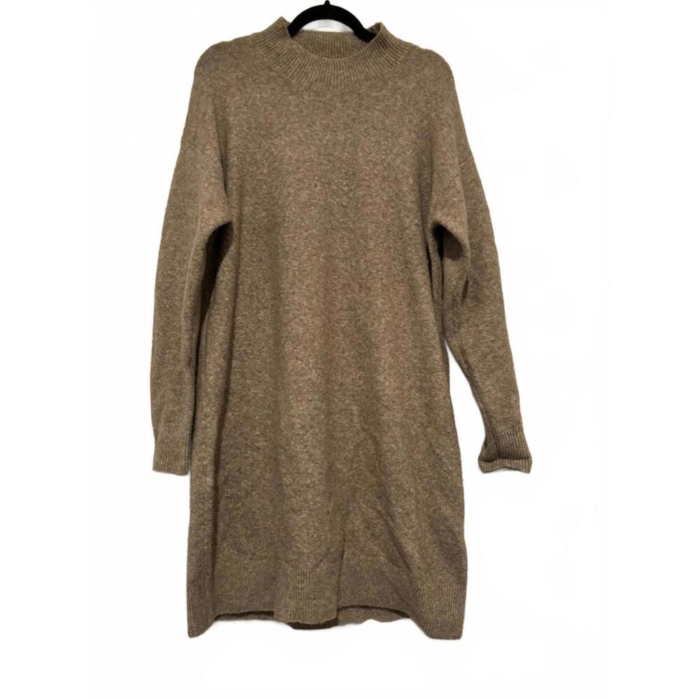 Karen Kane light brown sweater long sleeve‎ dress mock neck oversized S #1624